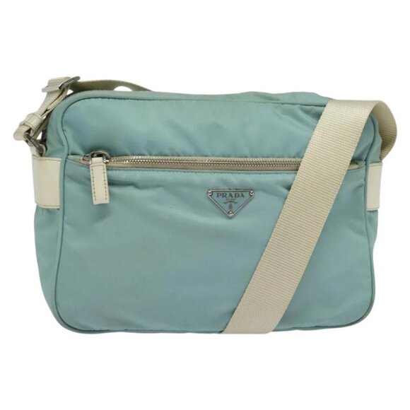 PRADA Shoulder Bag Nylon Light Blue Silver Auth - Picture 1 of 16